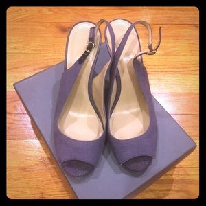 Slingback linen wedge